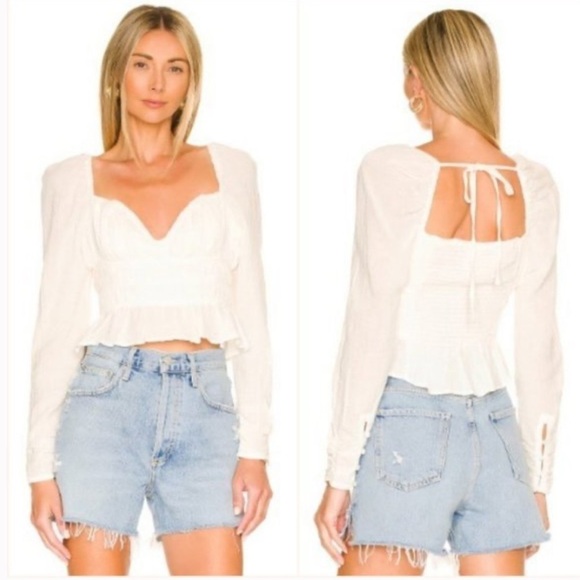 Free People Chloe Puff Sleeve white Blouse approx size Small not tag attached - Picture 1 of 11